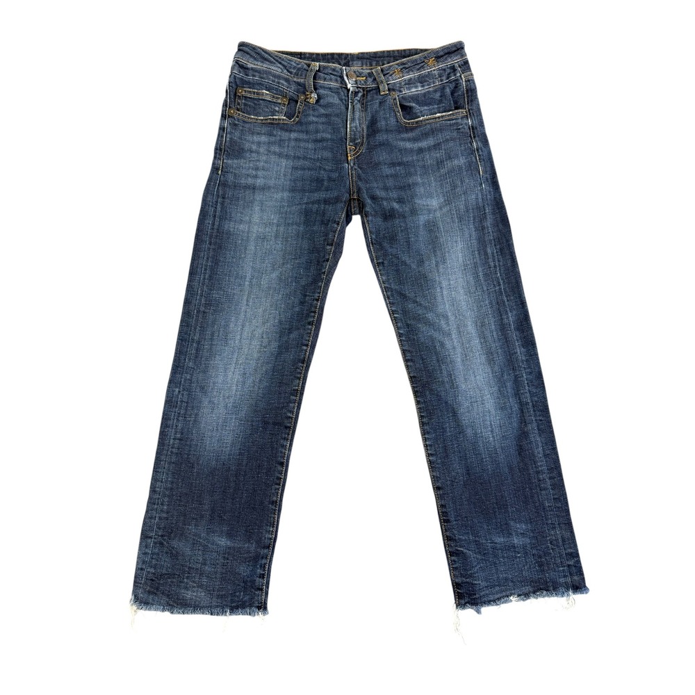 R13 Boy Straight Jeans Dark Wash Raw Hem Made in Italy Size 27